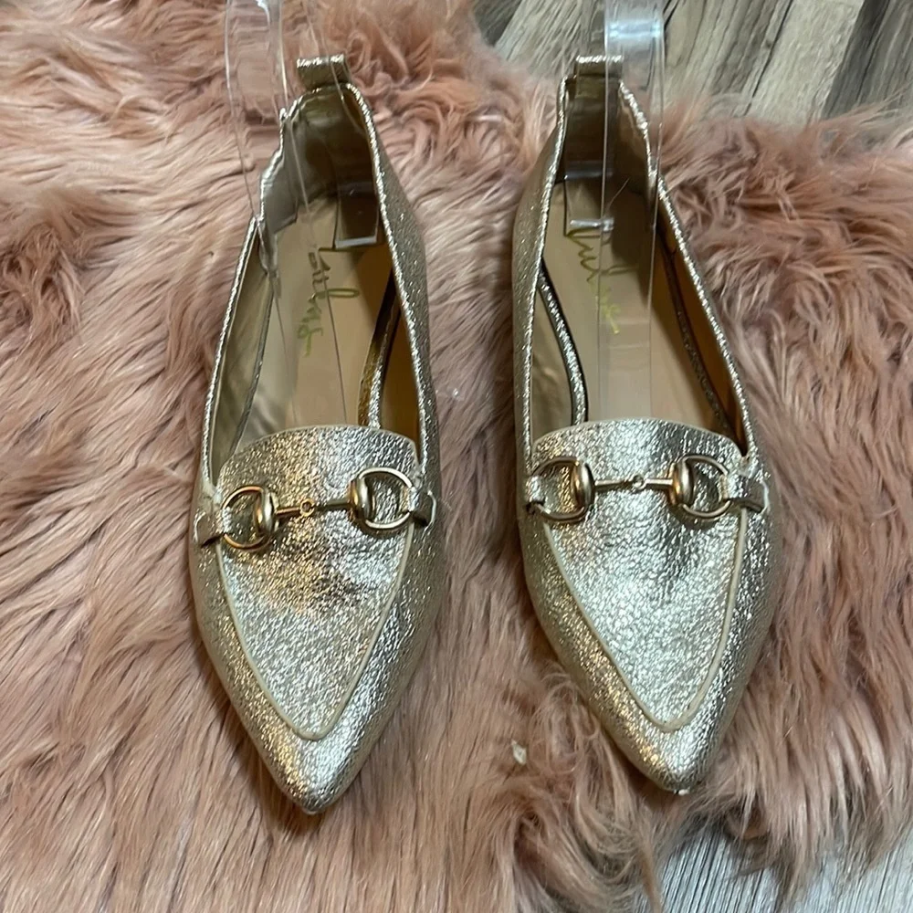 Lulu’s Charlotte Gold Sparkle Flat Size 6.5 - Picture 1 of 9